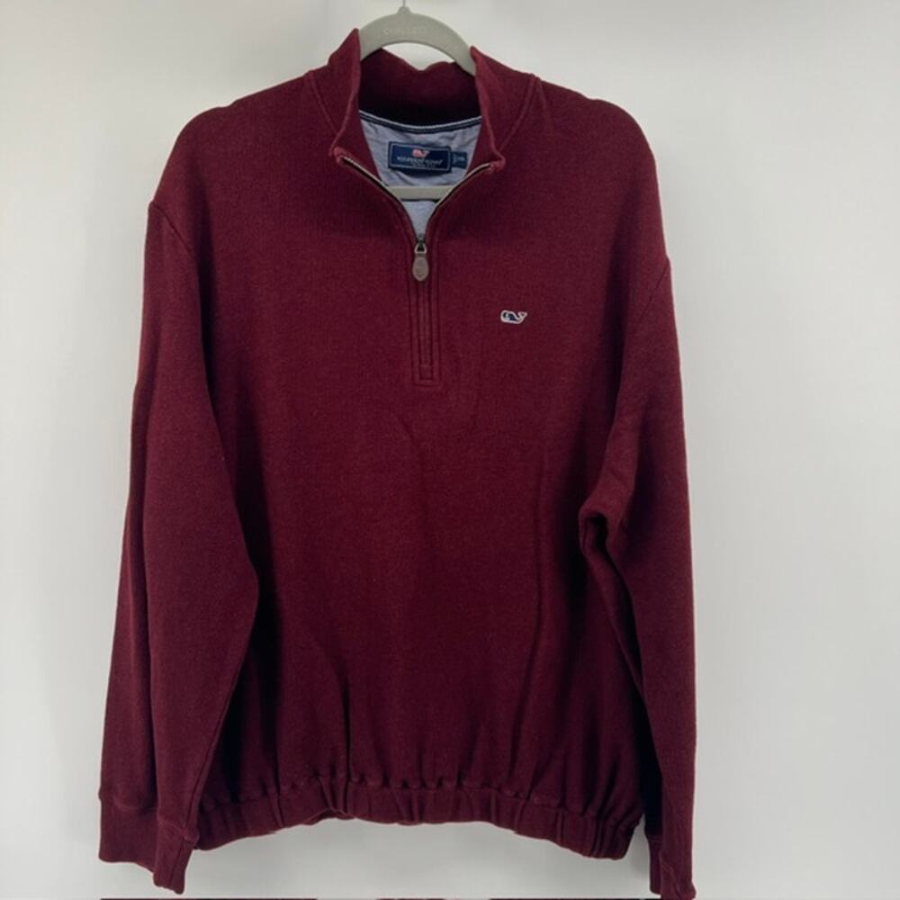 Vineyard Vines Men's Double Knit 1/4 Zip Pullover Size XXL Burgundy ElasticWaist